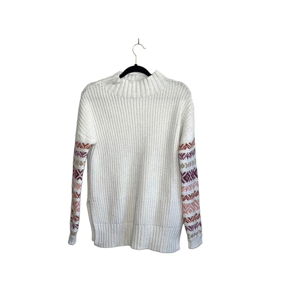 Maurices White Fair Isle Sleeve Mock Neck Oversized Tunic Sweater Small Women’s - Picture 2 of 12